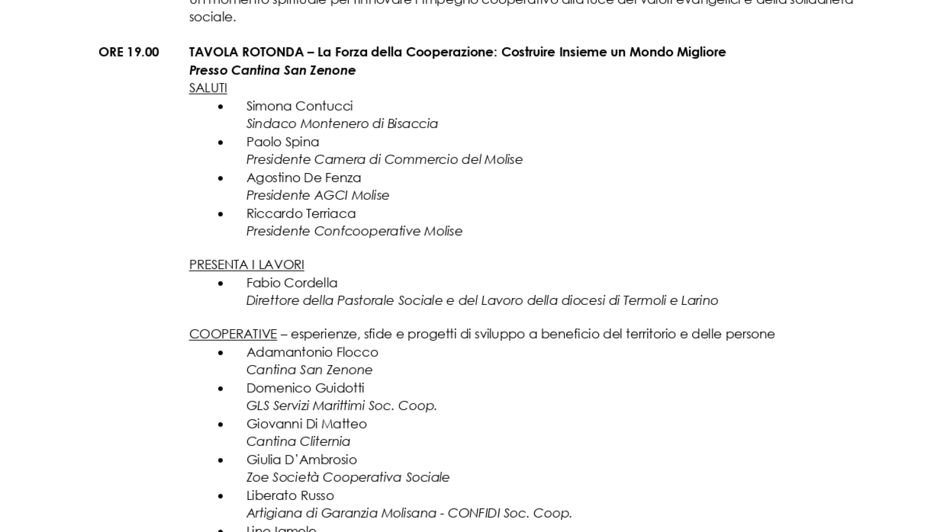 Giubileo della Cooperazione: il 3 luglio a Montenero di Bisaccia un momento di incontro, fede e testimonianza per il mondo cooperativo molisano